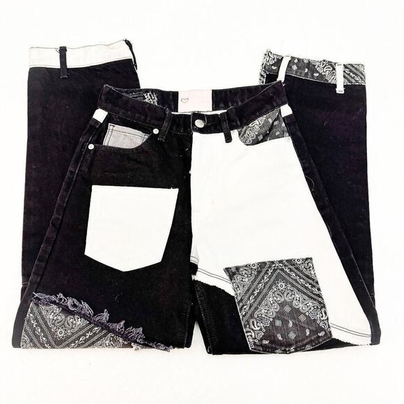 Revice Button Fly Bandana Paisley Patch Printed Straight Leg Denim Jeans Size 23 - Picture 6 of 8